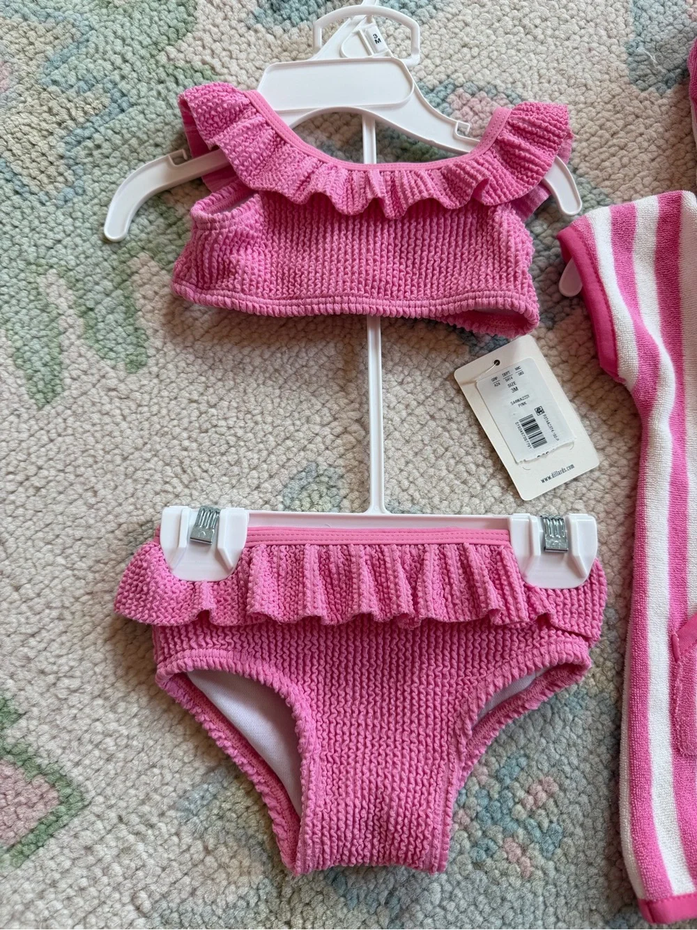 Girls Pink Knit Ruffle Bikini & Hooded Terry Cover-Up Set